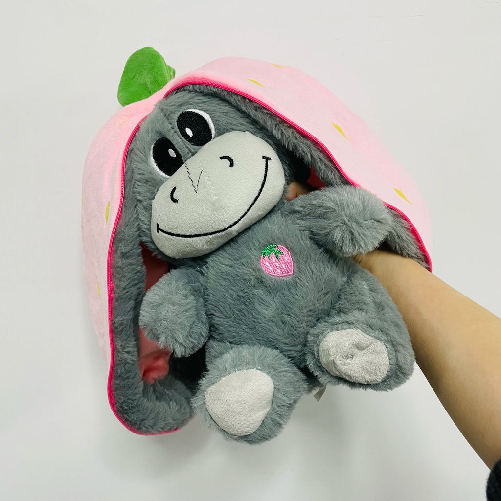 Baby Strawberry Donkey Plush Toy Stuffed Creative Into Fruit Transform Breathing Donkey Sleeping Doll 30cm for Kid Birthday Gift