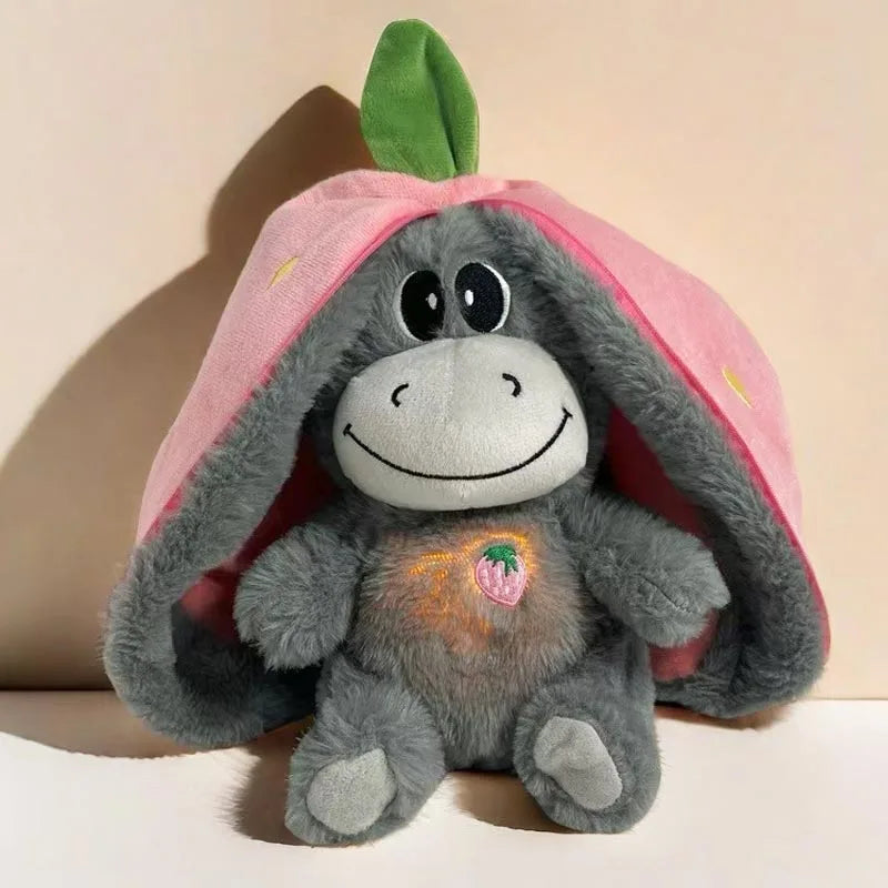 Baby Strawberry Donkey Plush Toy Stuffed Creative Into Fruit Transform Breathing Donkey Sleeping Doll 30cm for Kid Birthday Gift