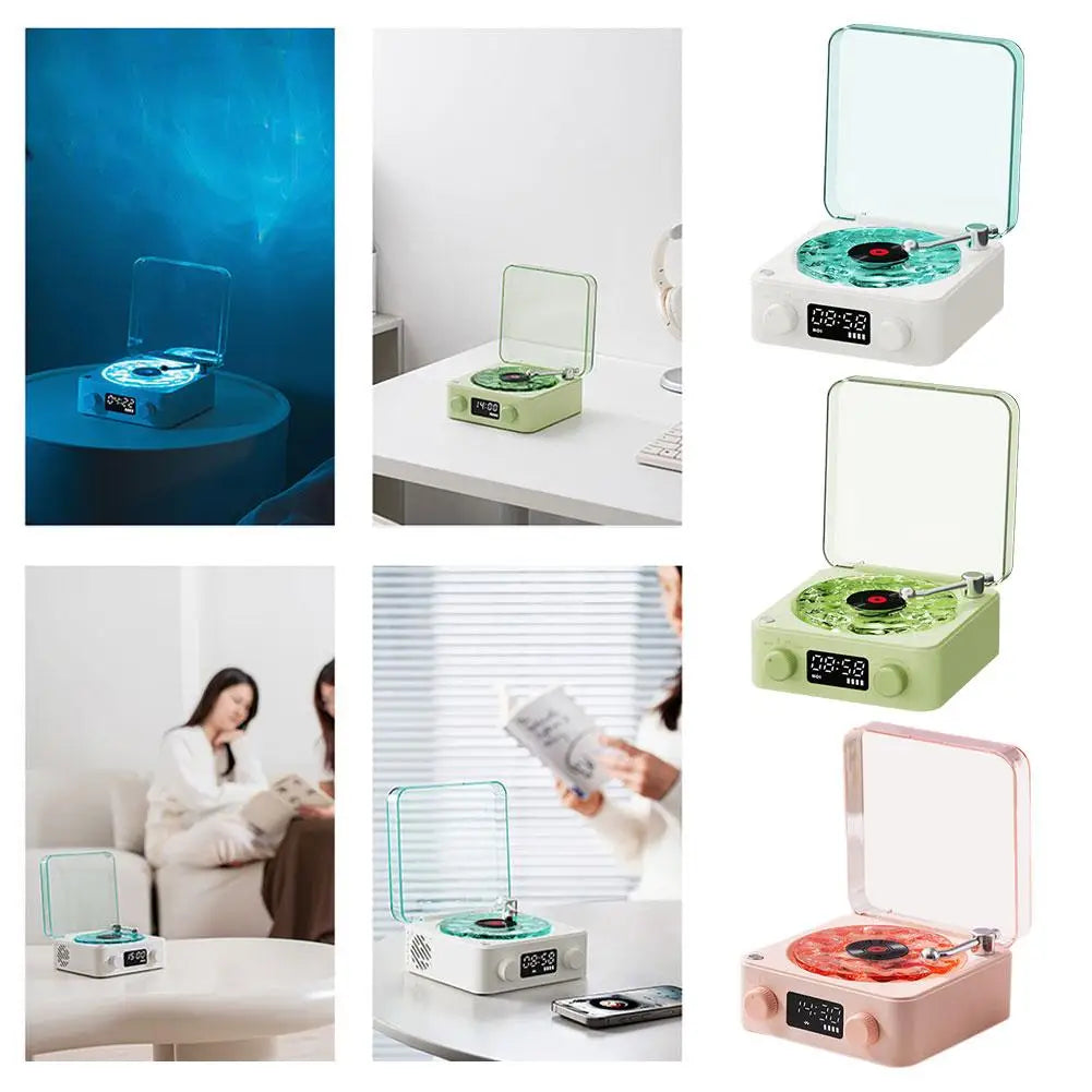 Vinyl Player Bluetooth Speaker with White Noise Retro Turntable Speaker Sleep Aid Vitrola Shaped Speaker with RGB Light