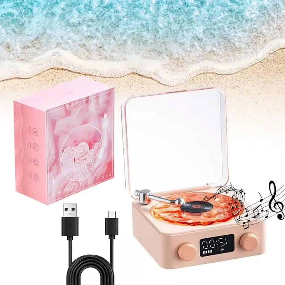 Vinyl Player Bluetooth Speaker with White Noise Retro Turntable Speaker Sleep Aid Vitrola Shaped Speaker with RGB Light